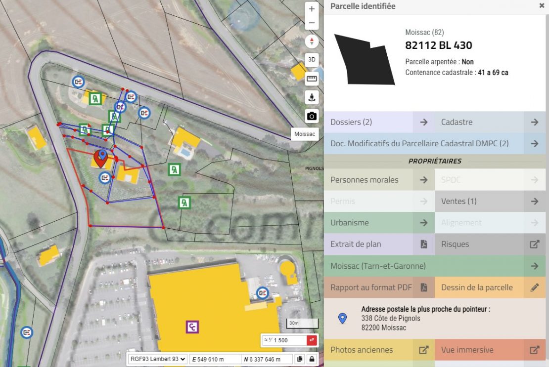 Visualiser les bornes du terrain ou d'une parcelle cadastrale