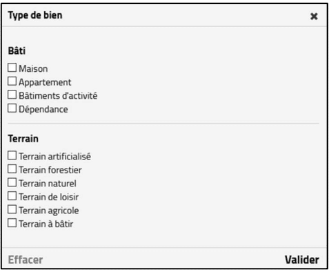 filtrage des résultats de la DVF