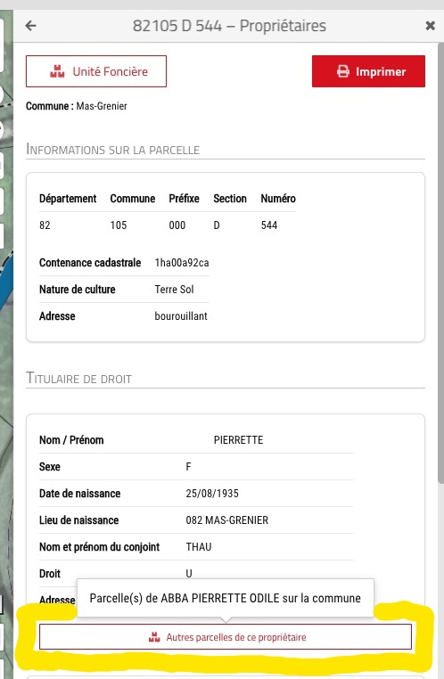 Propriétaires parcelle